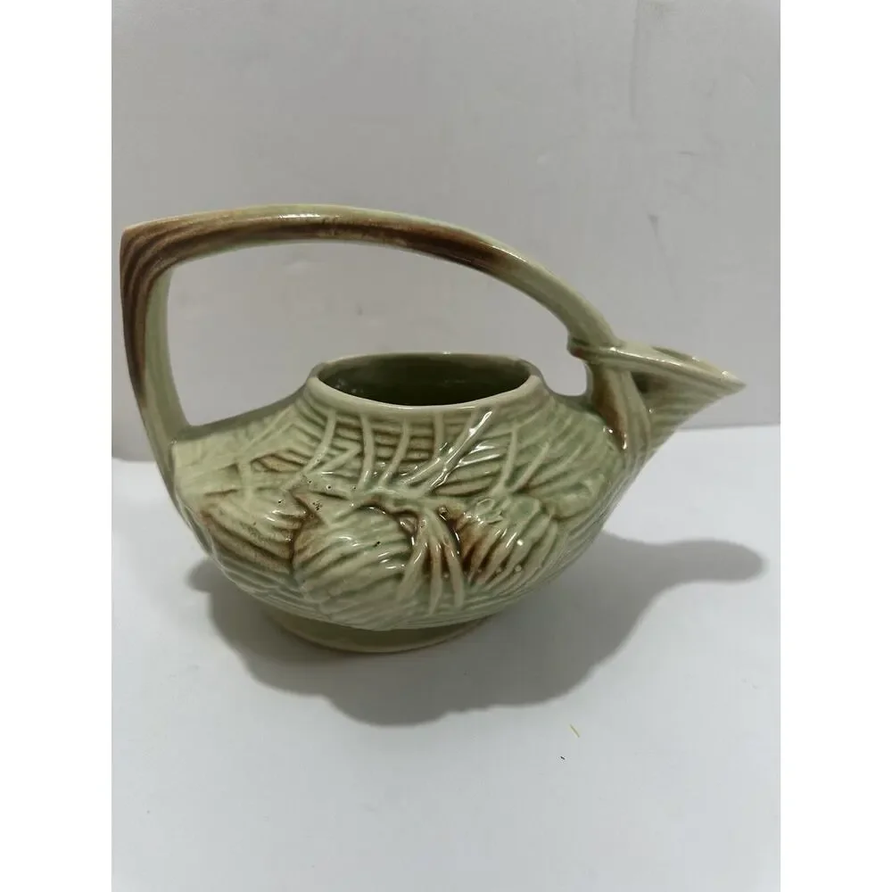 Vintage McCoy Pottery Teapot No Lid‎ + Creamer Cone in Green & Brown